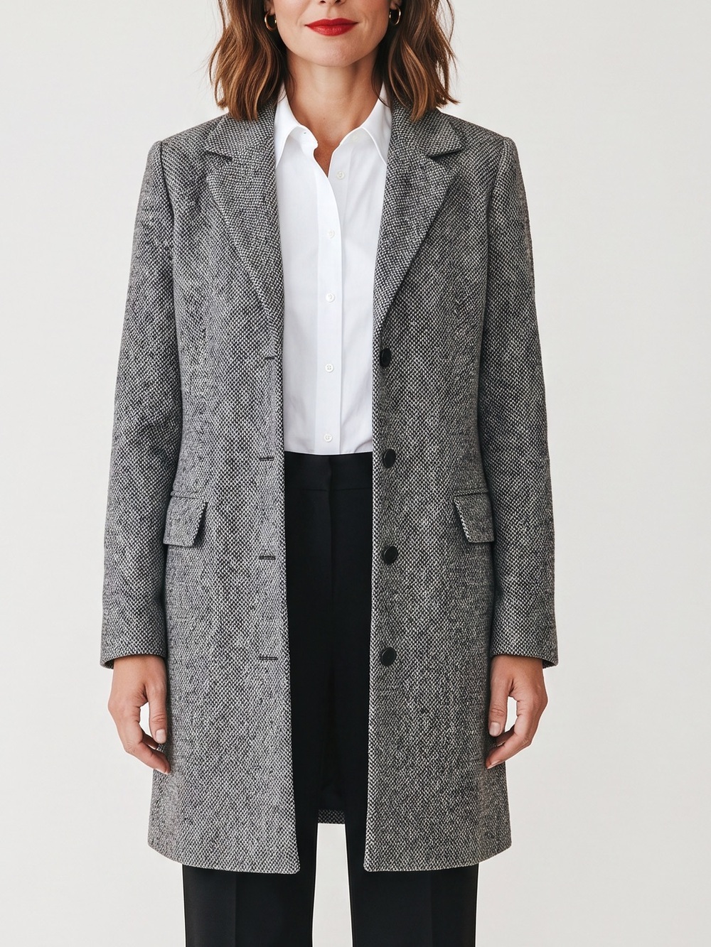 Emma James Liz Claiborne Gray Tweed Coat Classic Winter spring Jacket minimalist